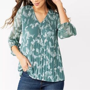 New Women's Nine West Balloon Sleeve Pleated Blouse